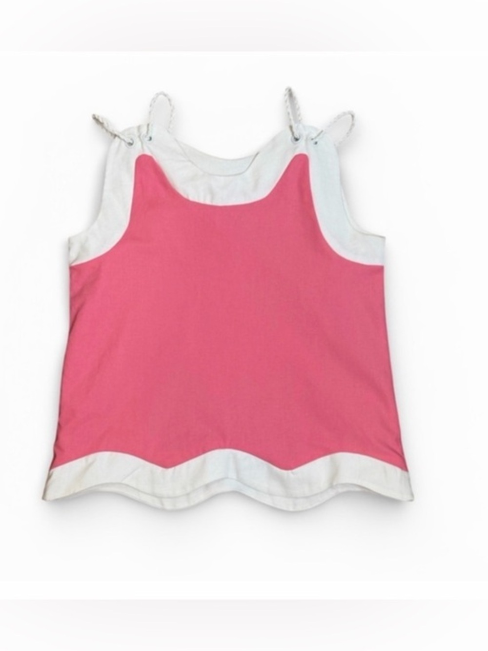 AUREUM pink white Linen Blend Sleeveless Top Scalloped Hem Rope Straps Medium